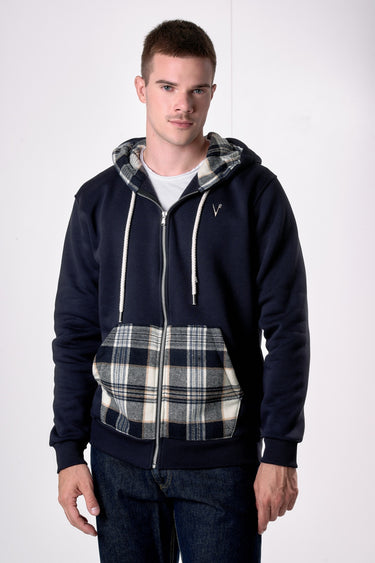 Blue Zip-Up Hoodie with Pocket and V2 Fabric Interior