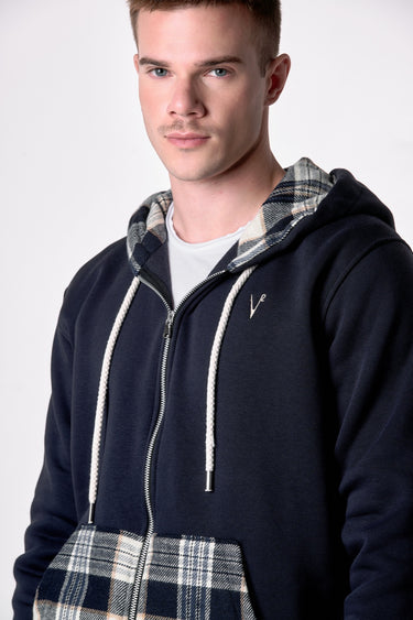 Blue Zip-Up Hoodie with Pocket and V2 Fabric Interior