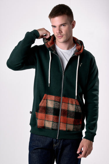 Green Zip-Up Hoodie with Pocket and V2 Fabric Interior