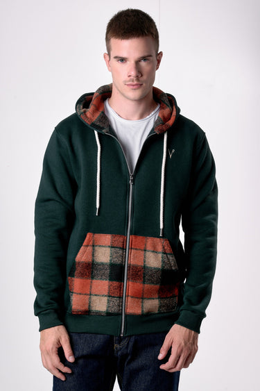 Green Zip-Up Hoodie with Pocket and V2 Fabric Interior