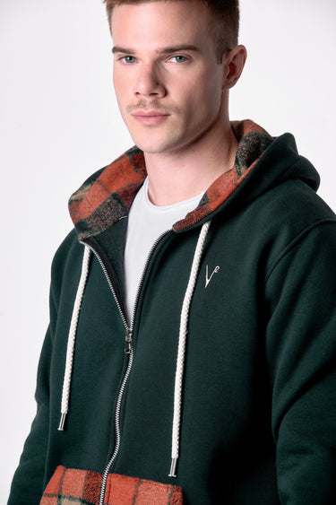 Green Zip-Up Hoodie with Pocket and V2 Fabric Interior