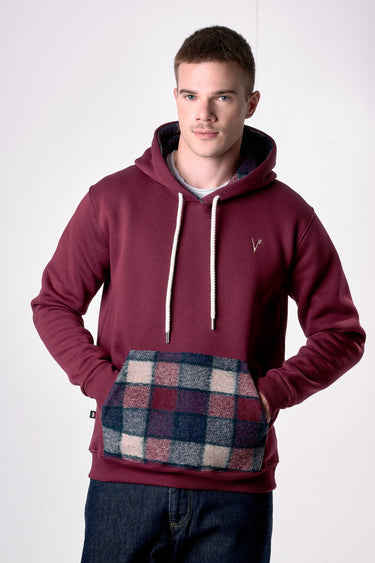 Bordeaux hoodie with pocket and V2 fabric interior