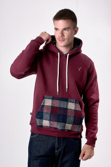 Bordeaux hoodie with pocket and V2 fabric interior