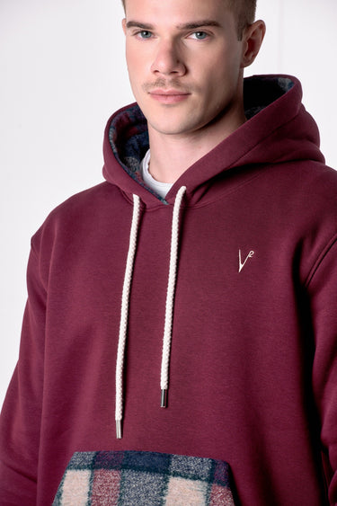 Bordeaux hoodie with pocket and V2 fabric interior