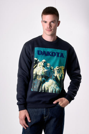 Blue Crewneck Sweatshirt with Dakota Print and Embroidery