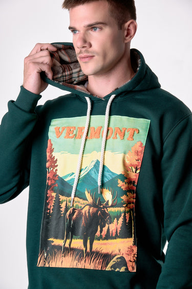 Felpa Cappuccio Verde con stampa e ricamo Vermont