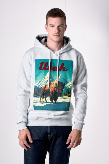 Grey Hoodie with Utah Print and Embroidery