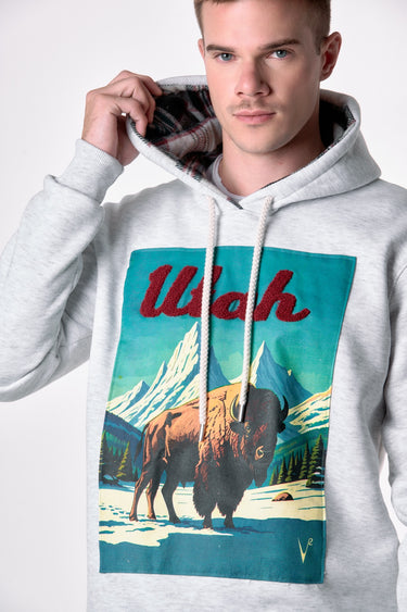 Grey Hoodie with Utah Print and Embroidery