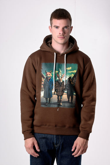 Moorish Hooded Sweatshirt with Rabbit Print and Fabric Embroidery V2