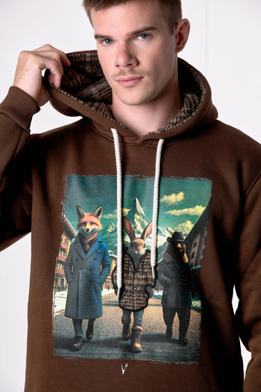 Moorish Hooded Sweatshirt with Rabbit Print and Fabric Embroidery V2