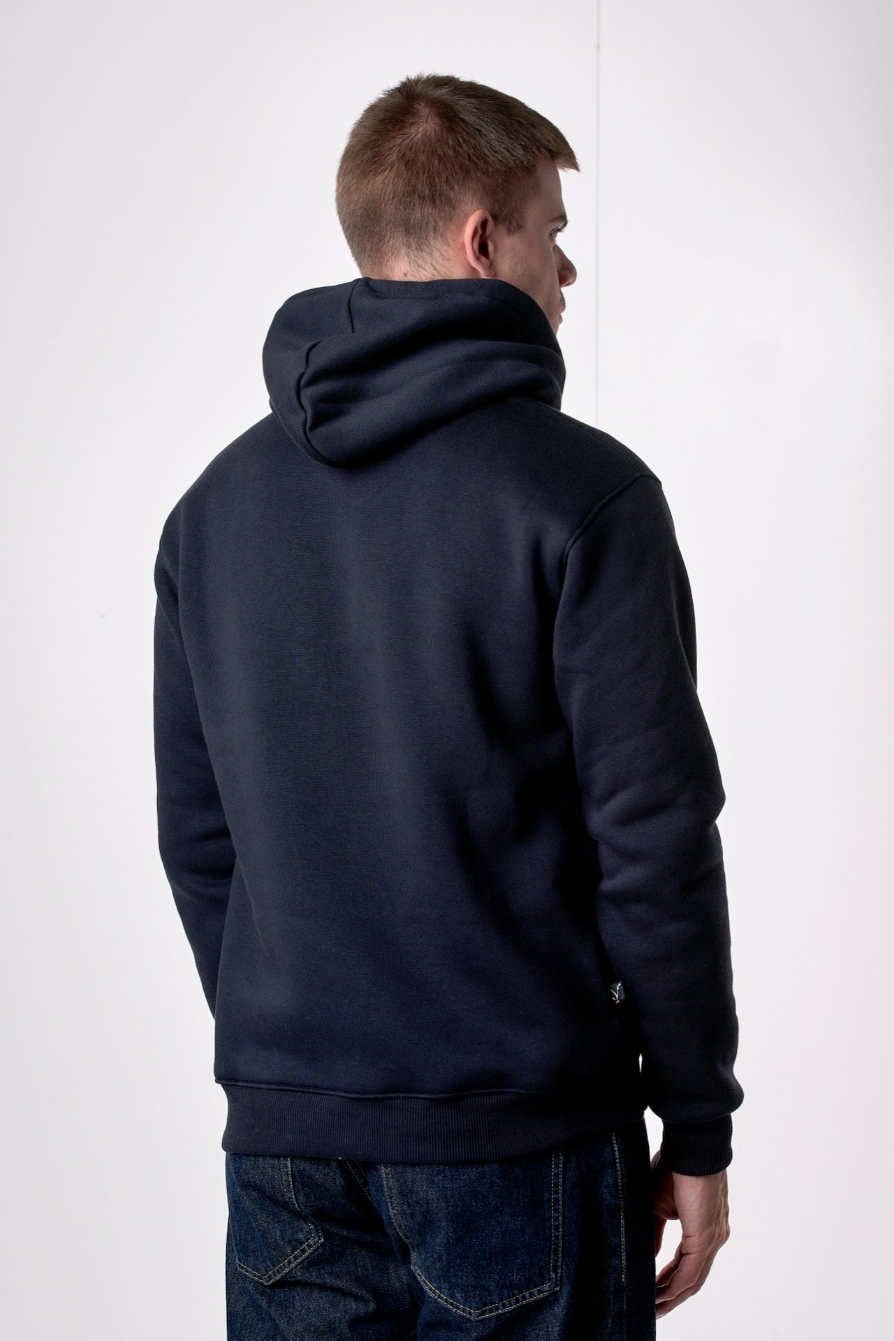 Felpa Cappuccio Blu con stampa Bulldog e ricamo in tessuto V2