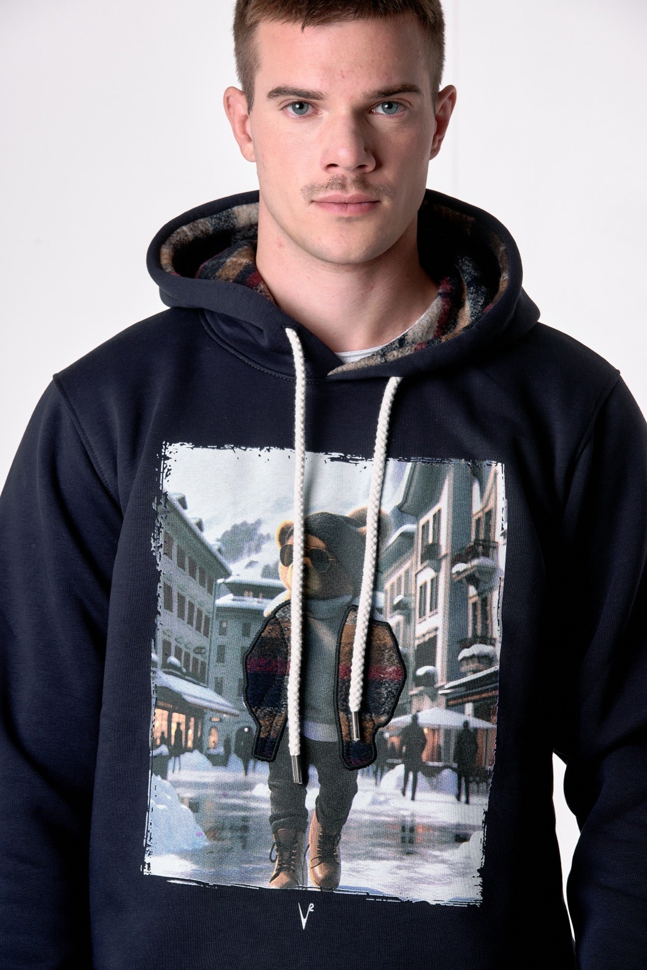 Felpa Cappuccio Blu con stampa Teddy e ricamo in tessuto V2