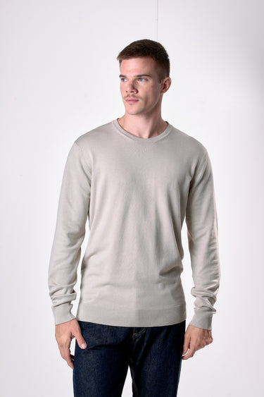 Maglione Girocollo in viscosa Sabbia con toppe in tessuto V2