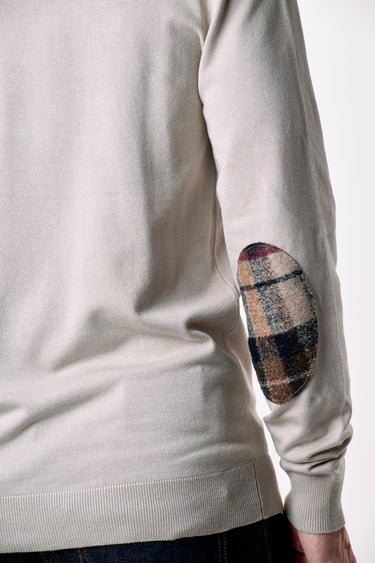 Maglione Girocollo in viscosa Sabbia con toppe in tessuto V2