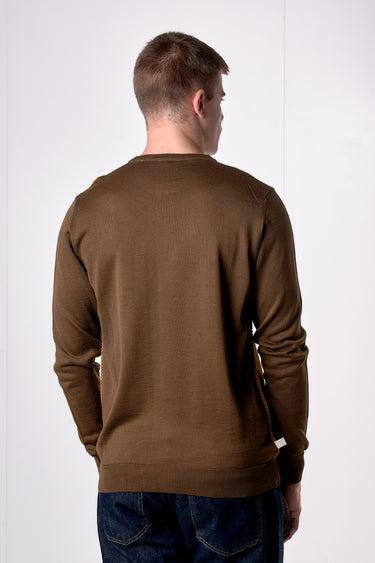 Maglione in lana merino Girocollo punto riso Bicolor Moro con taschino in tessuto V2