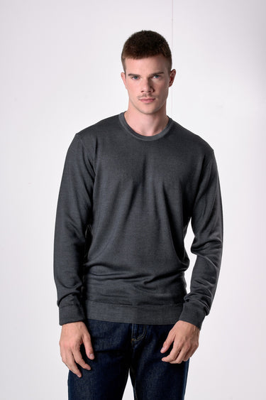 Maglione Girocollo in pura lana extrafine Merino Cardata tinto capo Piombo