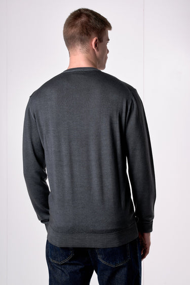 Maglione Girocollo in pura lana extrafine Merino Cardata tinto capo Piombo