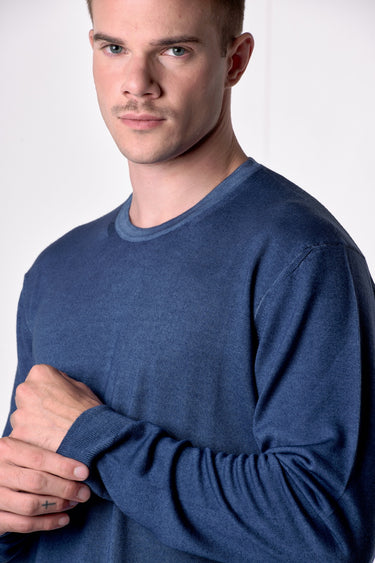 Maglione Girocollo in pura lana extrafine Merino Cardata tinto capo Jeans
