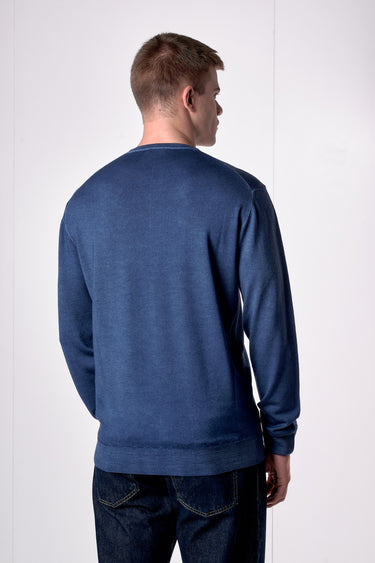 Maglione Girocollo in pura lana extrafine Merino Cardata tinto capo Jeans