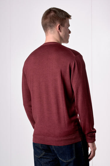 Maglione Girocollo in pura lana extrafine Merino Cardata tinto capo Bordeaux