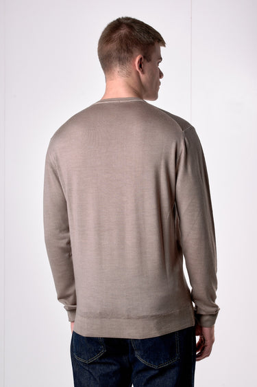 Maglione Girocollo in pura lana extrafine Merino Cardata tinto capo Sabbia