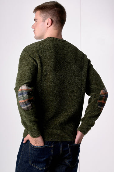 Maglione Girocollo in Ciniglia Verde Militare con Toppe in tessuto V2