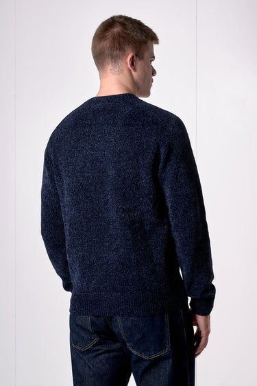 Maglione Girocollo in Ciniglia Blu con Taschino in tessuto V2