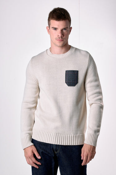 Maglione Girocollo Oslo Burro con taschino in tessuto V2