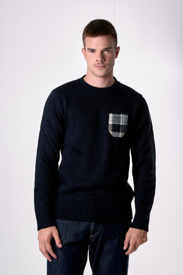 Maglione Girocollo Oslo Blu con taschino in tessuto V2