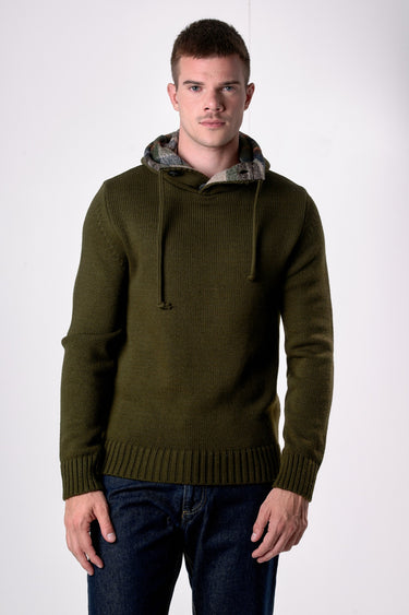 Maglione Cappuccio Oslo Verde Militare con interno in tessuto V2