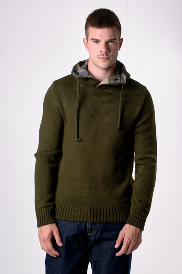 Maglione Cappuccio Oslo Verde Militare con interno in tessuto V2