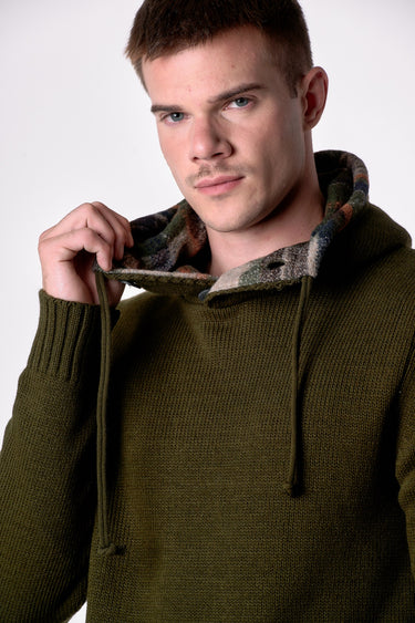 Maglione Cappuccio Oslo Verde Militare con interno in tessuto V2