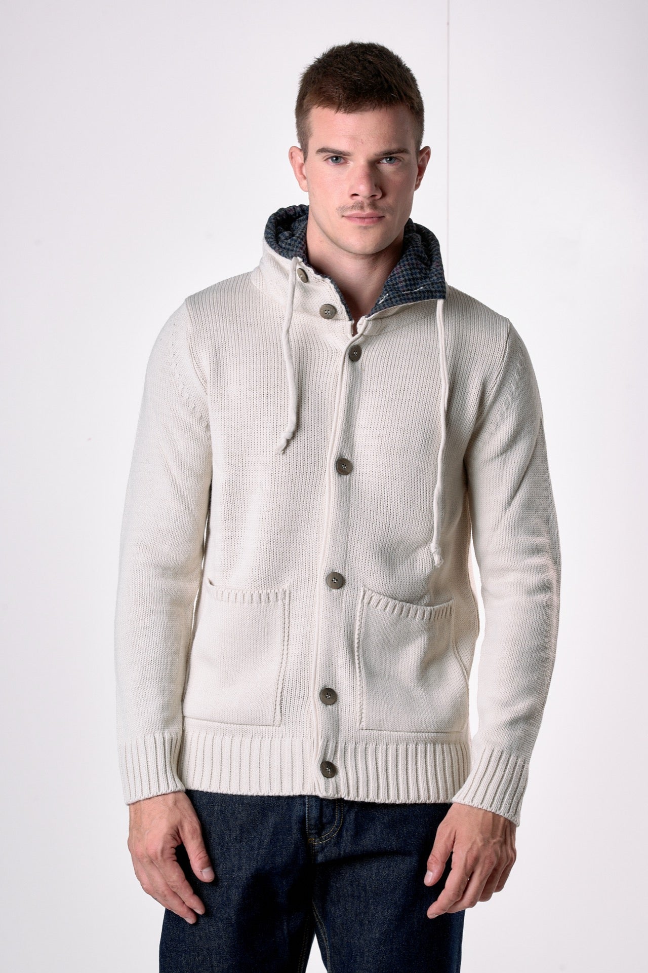 Cardigan Cappuccio Oslo Burro con interno in tessuto V2