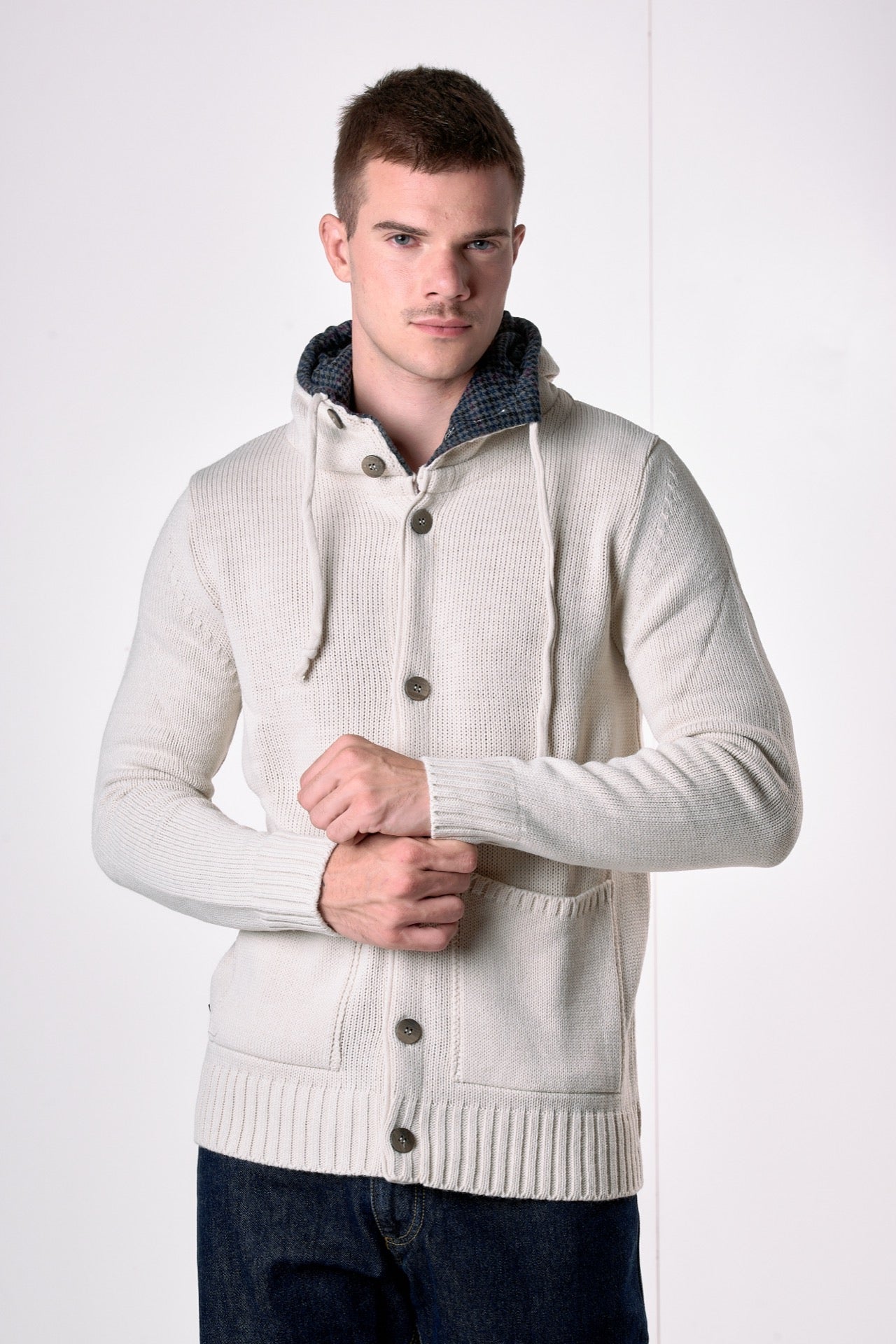 Cardigan Cappuccio Oslo Burro con interno in tessuto V2