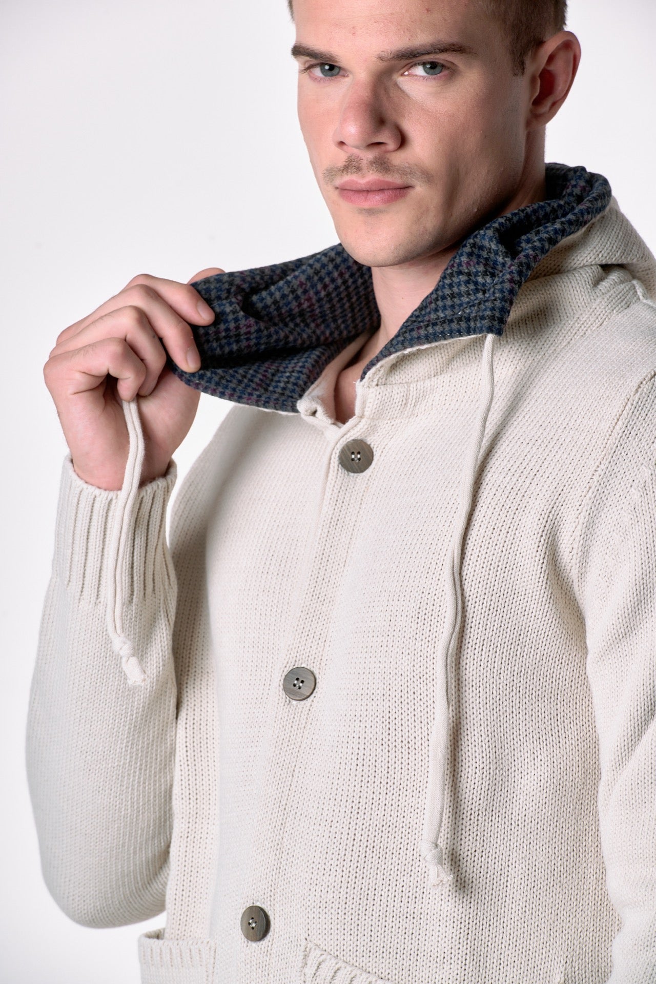 Cardigan Cappuccio Oslo Burro con interno in tessuto V2