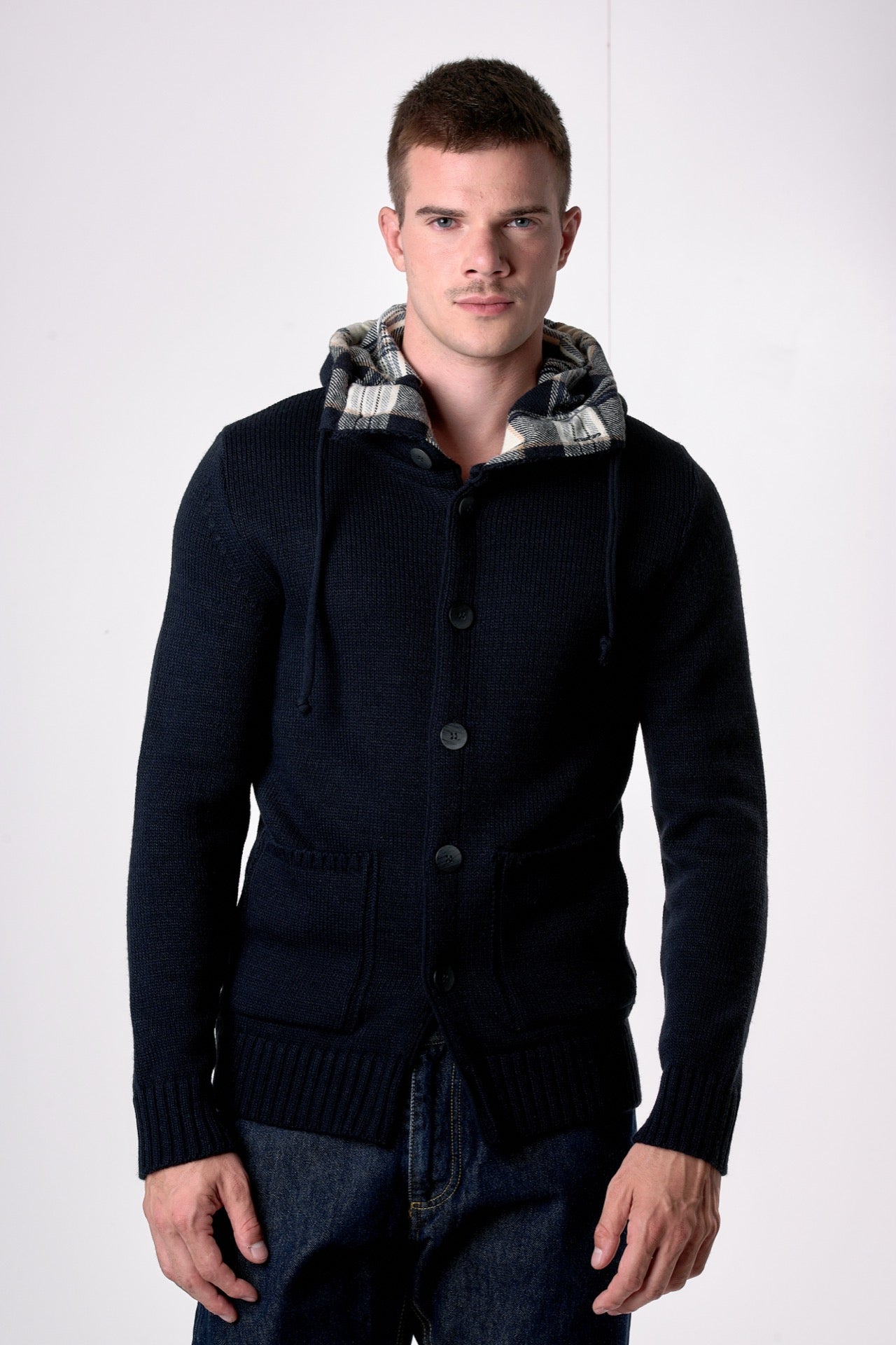 Cardigan Cappuccio Oslo Blu con interno in tessuto V2