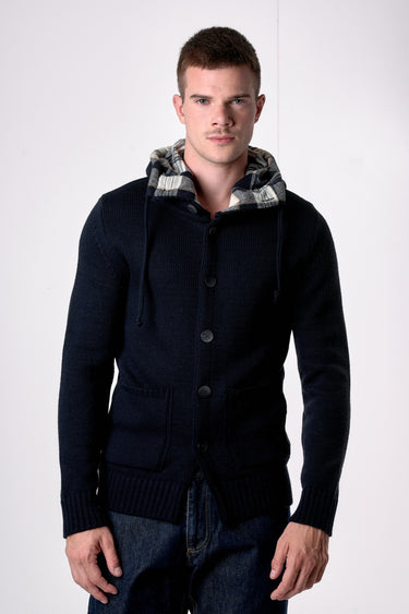 Cardigan Cappuccio Oslo Blu con interno in tessuto V2