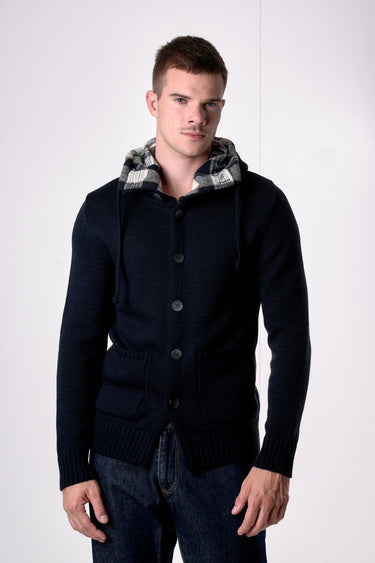 Cardigan Cappuccio Oslo Blu con interno in tessuto V2