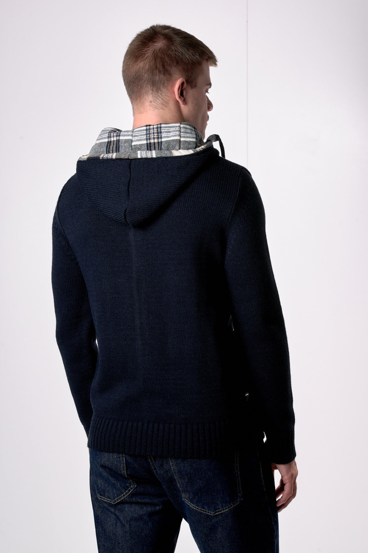 Cardigan Cappuccio Oslo Blu con interno in tessuto V2