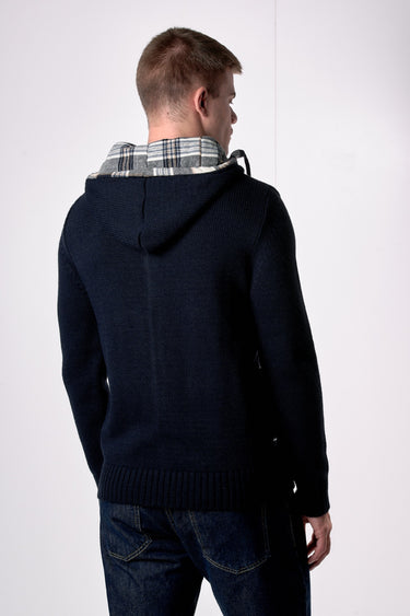 Cardigan Cappuccio Oslo Blu con interno in tessuto V2