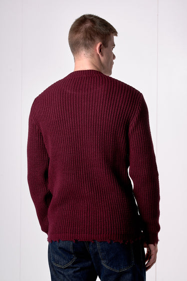 Maglione Girocollo con Strappi Bordeaux