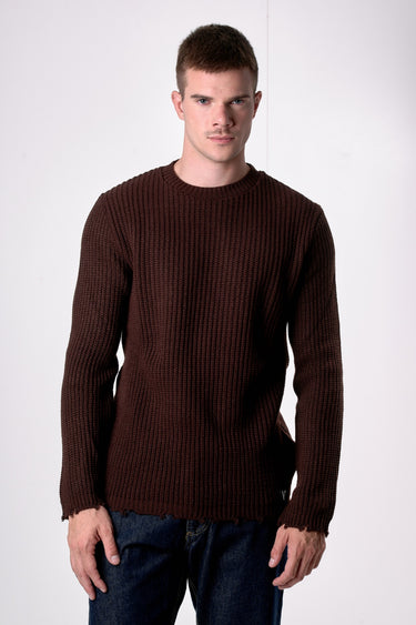 Maglione Girocollo con Strappi Moro