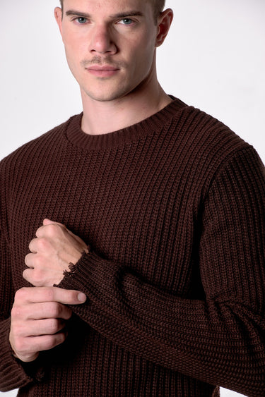 Maglione Girocollo con Strappi Moro