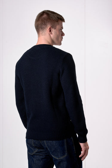 Maglione Girocollo occhio di pernice Blu con Taschino Patchwork Ricamato con Tessuti V2