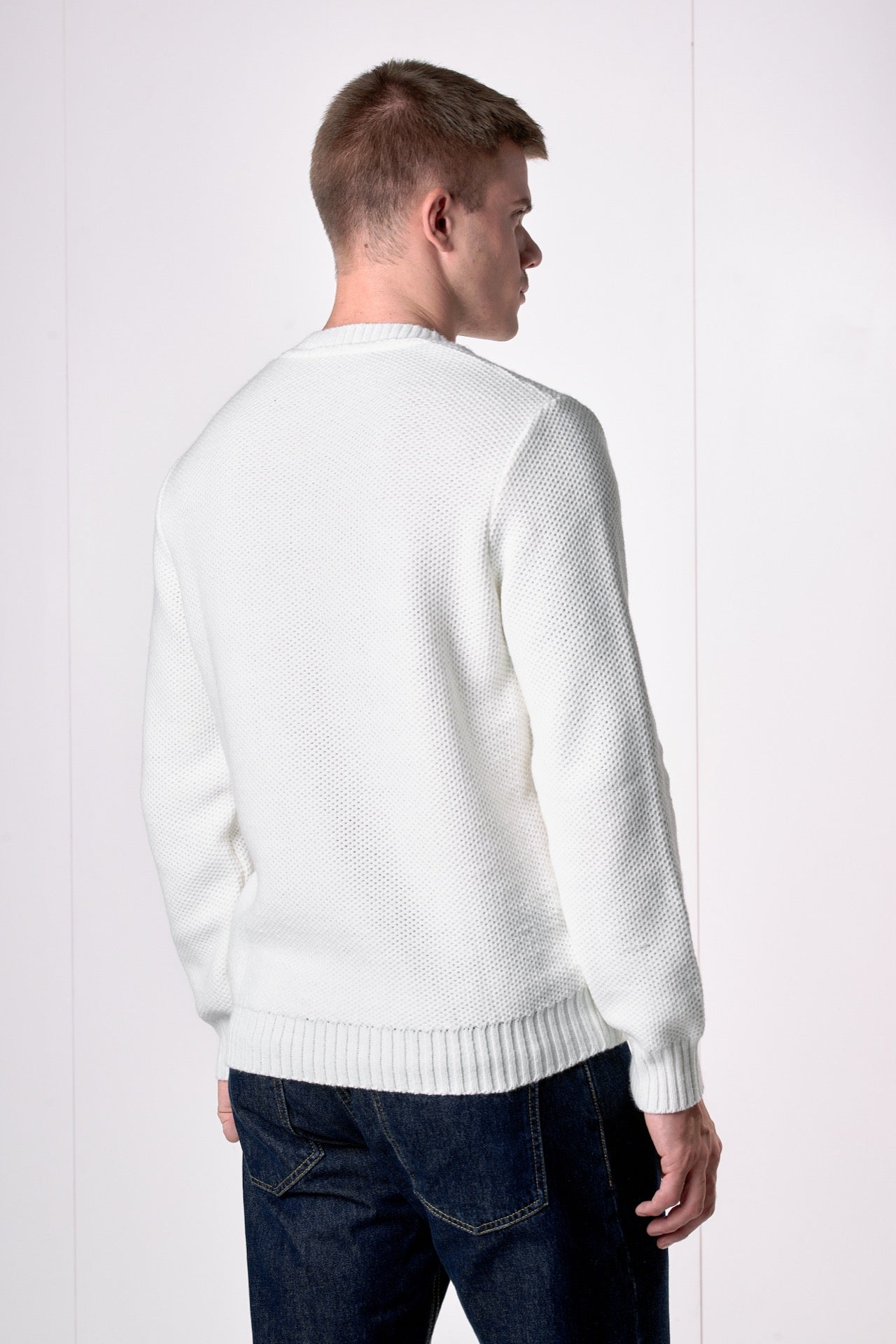 Maglione Girocollo occhio di pernice Panna con Taschino Patchwork Ricamato con Tessuti V2