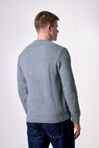 Maglione Girocollo occhio di pernice Grigio con Taschino Patchwork Ricamato con Tessuti V2