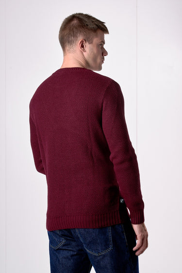 Maglione Girocollo occhio di pernice Bordeaux con Taschino Patchwork Ricamato con Tessuti V2