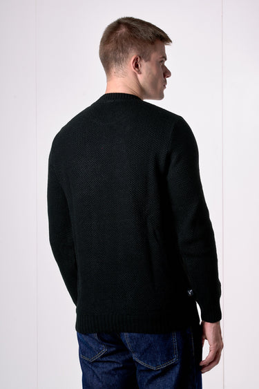 Maglione Girocollo occhio di pernice Nero con Taschino Patchwork Ricamato con Tessuti V2