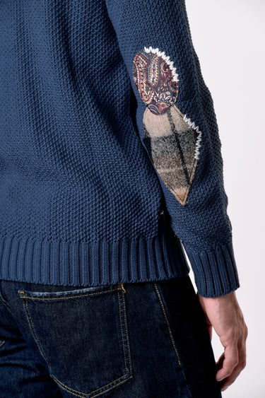 Rice Stitch Crew Neck Sweater with Embroidered Patchwork Patches V2
