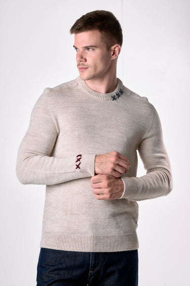 Maglione Girocollo misto Alpaca con Ricami a X